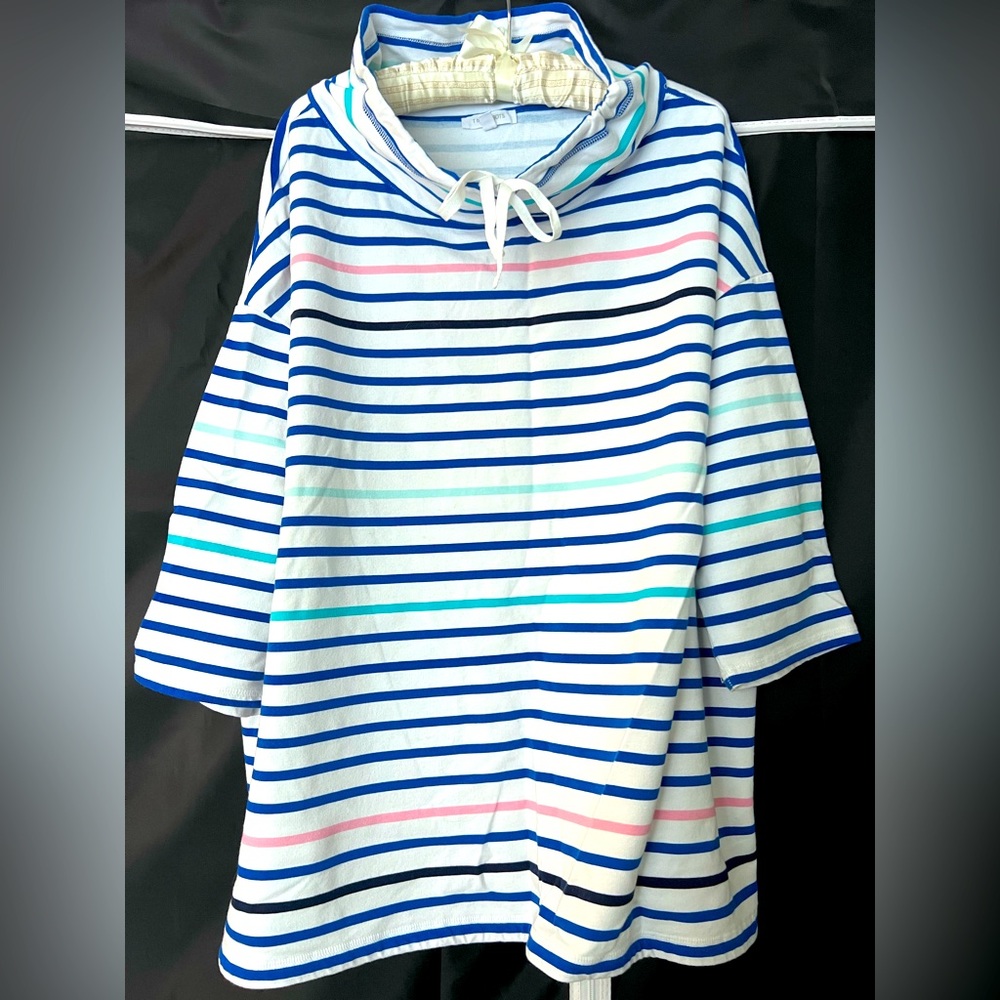 T by Talbots 3x Cowl Neck Sweatshirt Fun Stripes